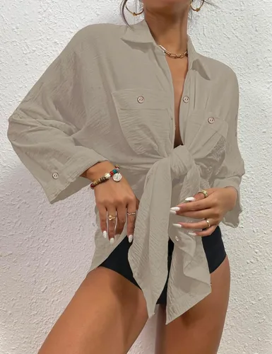Vista 2 de Bsubseach Blusa moderna para cubrir el traje de baño para mujer, con botones