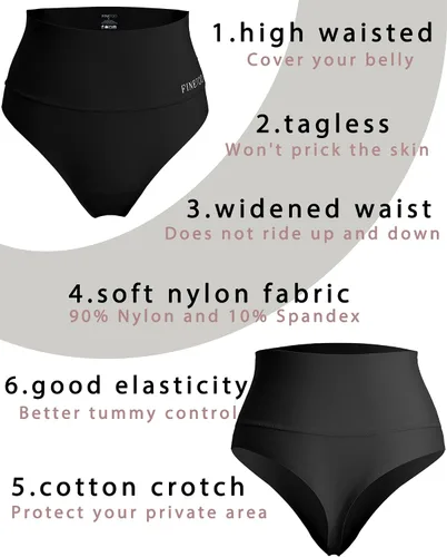 Vista 3 de FINETOO Tangas de cintura alta para mujer ropa interior con control de abdomen nailon suave elásticas no se muestran paquete de 4