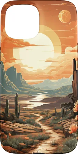 Vista 6 de iPhone 12 Pro Max Abstract Mountains Cactus Desert Landscape en funda terracota