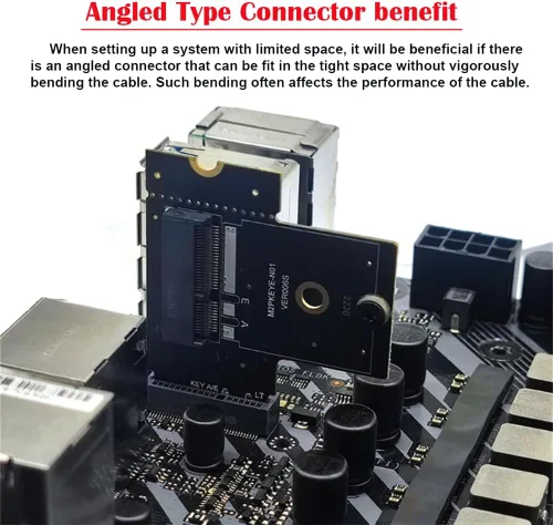 Vista 2 de xiwai NGFF Key A+E macho a PCI Express Riser Adaptador hembra en ángulo recto 90 grados Adaptador de perfil bajo Tarjeta de extensión Riser