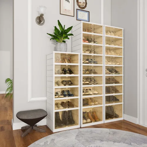 Vista 8 de FLEXIMOUNTS Organizador de Zapatero Caja de Almacenamiento de 9 Niveles - 18 Pares, Zapatero Alto Portátil Plegable para Armario Entrada, Armario