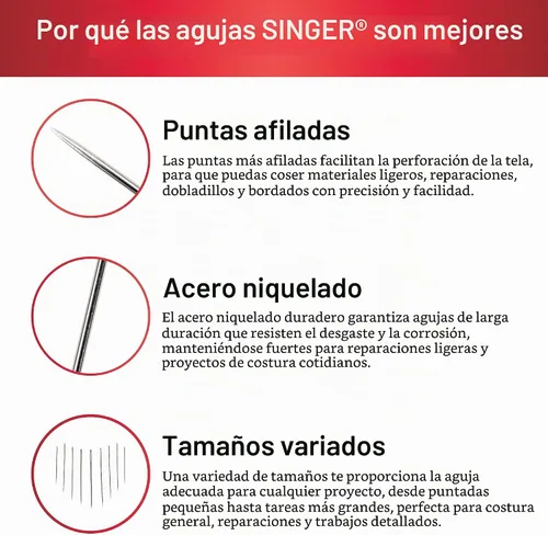 Vista 5 de Singer 25 agujas surtidas para coser en estuche, paquete de de 1