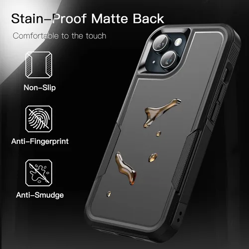 Vista 6 de JETech Funda para iPhone 15 de 6.1 pulgadas, resistente de doble capa de protección resistente, a prueba de golpes, con parte trasera mate (negro)
