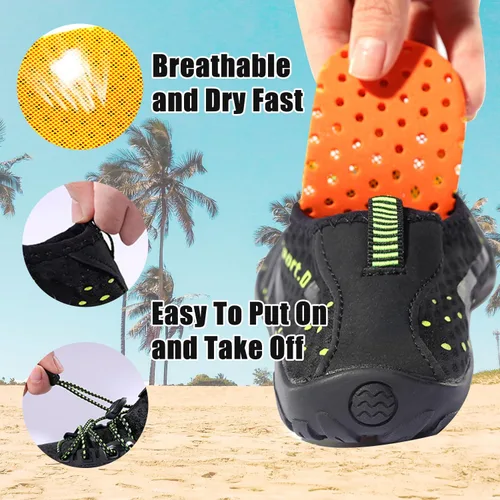 Vista 5 de Joelynne Zapatos de agua para mujeres y hombres, de secado rápido, descalzo, para playa, natación, deportes, senderismo, buceo, surf, 1-carbon Black
