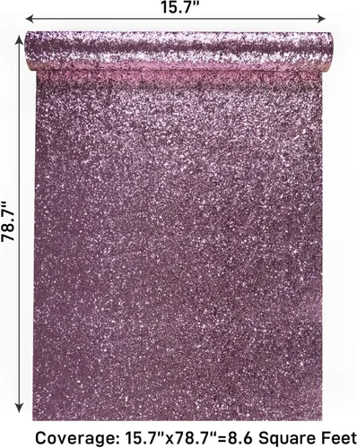 Vista 9 de VaryPaper Papel tapiz rosa claro con purpurina gruesa de 15.7 x 78.7 pulgadas, papel de contacto con purpurina rosa para paredes, papel de pared