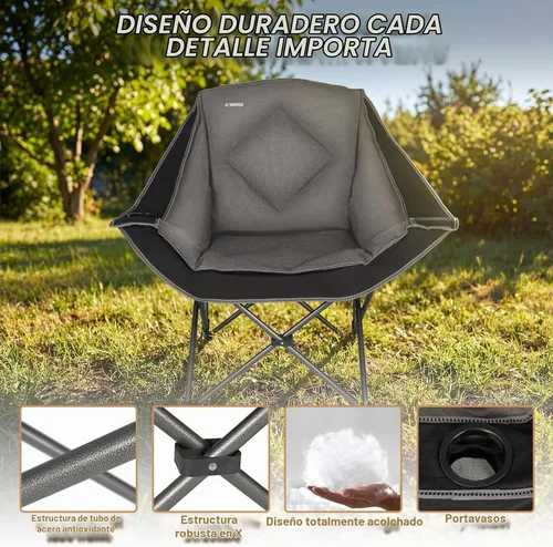 Vista 4 de Silla de Campamento Plegable CAMPHILL, Silla de Camping Portátil Extra Grande con Portavasos, Silla de Césped Resistente Acolchada para Camping