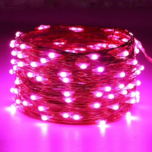 Vista 2 de RUICHEN Guirnalda de luces LED de 33 pies con 100 luces LED enchufables, impermeables, regulables, alambre de cobre, luces de luciérnaga estrellada