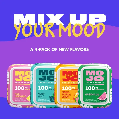 Vista 6 de MOJO Energy - Bolsas de cafeína de 100 mg, paquete variado, 15 bolsas, paquete de 4