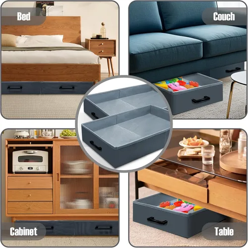 Vista 7 de Almacenamiento debajo del sofá, paquete de 2 contenedores debajo de la cama, almacenamiento plegable debajo del sofá mantiene las cosas fuera, caja