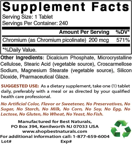 Vista 2 de Best Naturals Raíz de glucomanano de Konjac 2000 mg y picolinato de cromo 200 mcg