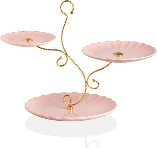 Vista 20 de Sweejar Soporte de cerámica para tartas de 3 niveles, soporte para postres, soporte para cupcakes, bandeja para servir pasteles de fiesta de té