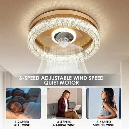 Vista 3 de CLAIRDAI Ventiladores de techo de cristal con luces, ventilador de techo de montaje empotrado con control remoto, ventilador de techo de perfil bajo