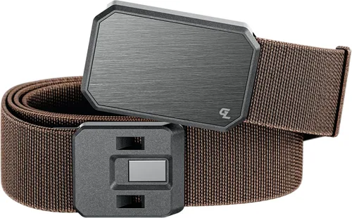Vista 2 de Groove Life - Cinturón de nailon elástico para hombre con hebilla magnética de aluminio Gun Metal / Dark Earth