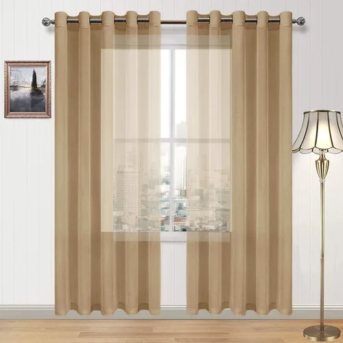 Vista 165 de DWCN Cortinas traslúcidas color verde frijol para sala de estar y dormitorio - Cortinas voile con aspecto de lino sintético con ojales en la parte