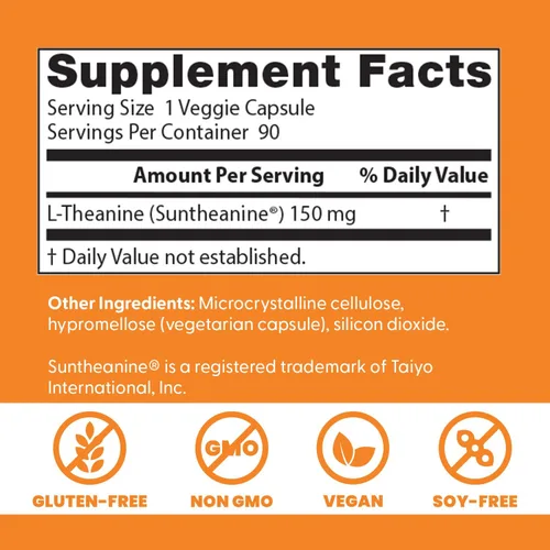 Vista 4 de Doctor's Best L-teanina contiene sunteanina, ayuda a reducir el estrés y el sueño, sin OMG, sin gluten, vegano, 150 mg (DRB-00197), 90