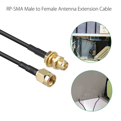 Vista 7 de traderplus Paquete de 3 cables de extensión RP-SMA macho a hembra de 10 pies Router WiFi Extensor de antena