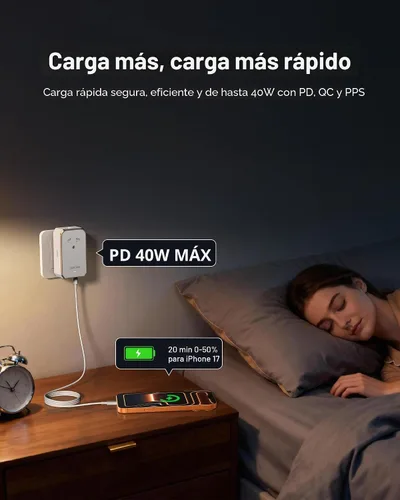 Vista 8 de EPICKA Adaptador de viaje universal Air 40W PD&QC con 1AC/3USB-C/1USB-A blanco (40W-White)