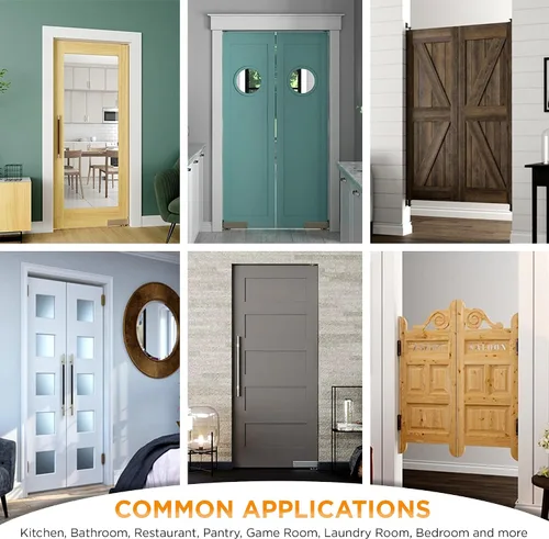Vista 7 de Swinging Cafe Doors Puertas de salón estilo granero imprimadas Madera maciza de 3/4 pulgadas de grosor con soporte británico, herrajes de cromo