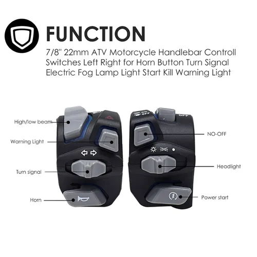 Vista 2 de Interruptor de motocicleta de 7/8" Feiteplus con luz LED azul para botón de claxon, señal de giro, lámpara antiniebla eléctrica, interruptores