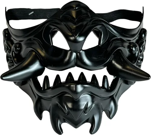 Vista 2 de Monstruo japonés Hannya Máscara Guardián León Demonio Oni Samurai Escudo de media cara (negro)