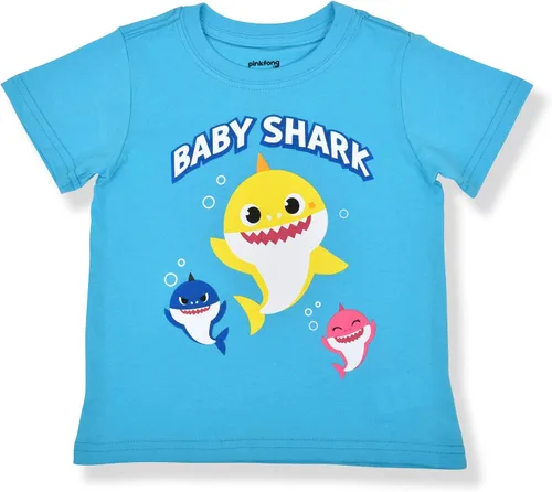 Vista 2 de Nickelodeon Baby Shark - Conjunto de camiseta y pantalones cortos para niños pequeños, azulnegro o grisazul o grisnaranja o grisnegro