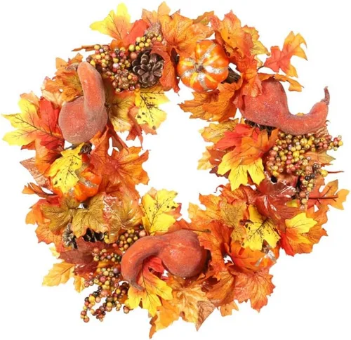 Vista 8 de Ochine Corona artificial de otoño para puerta delantera, decoración de otoño, corona de cosecha de otoño, corona de cosecha de otoño, hoja de arce B