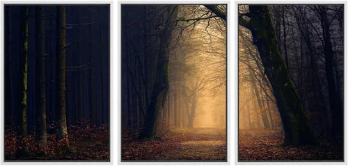 Vista 72 de SIGNWIN Lienzo enmarcado para pared, juego de arte nublado de tormenta, cielo, bosque otoñal, árboles, rústico, naturaleza, fotografía, realismo