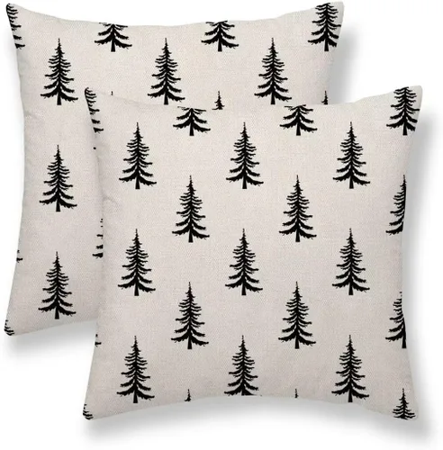 Vista 19 de Juego de 2 fundas de almohada de Navidad de 16 x 16 pulgadas, decoración de árbol de Navidad negro, fundas de almohada para exteriores, invierno