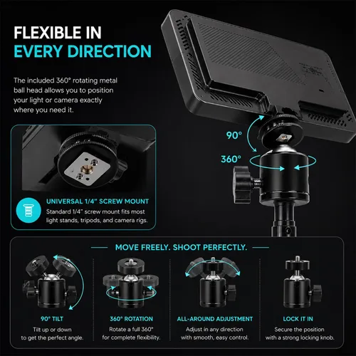 Vista 6 de Professional LED Video Light Panel, Compatible with Canon PowerShot SX400 is, 240 LEDs, USB-C Rechargeable 4000mAh Battery, Adjustable Brightness &