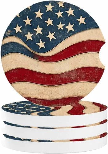 Vista 7 de Portavasos para automóvil para mujeres/hombres, paquete de 2 posavasos absorbentes de cerámica para bebidas, diseño de camuflaje con bandera