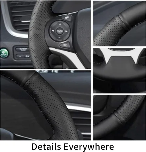 Vista 3 de Funda de Volante con Costura Manual en Encaje con Microfibra de Lujo para Honda Civic Sport 2015/Civic Tourer 2014/Civic Sedan Natural Gas Hybrid