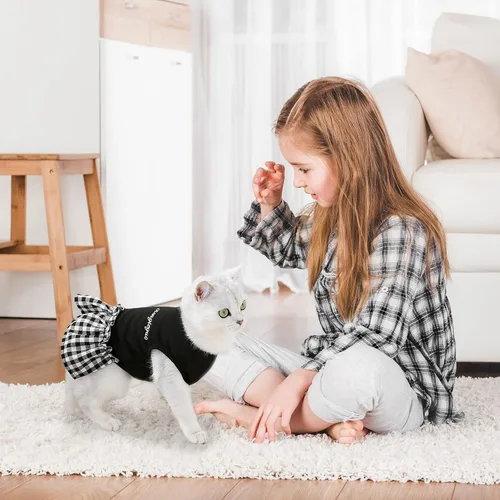 Vista 5 de PETCARE Vestido clásico para perros pequeños, vestidos negros a cuadros para perros, suave y lindo vestido de verano para cachorros, camisa Shih Tzu