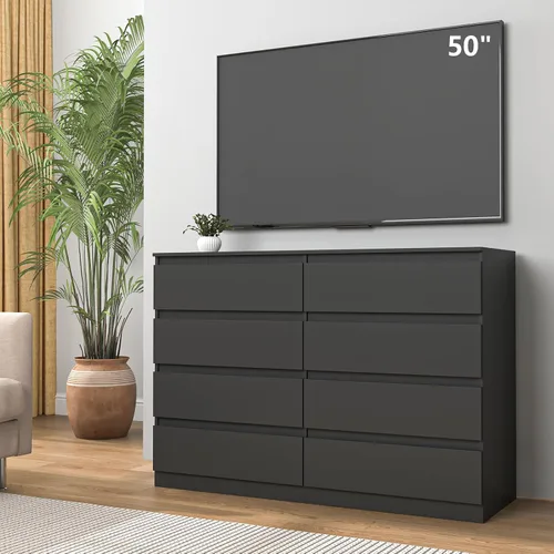 Vista 8 de Vibe & Dine Cómoda Doble de 8 Cajones, Cómoda Moderna con Almacenamiento Amplio para Closet, Dormitorio, Sala de Estar, Negro