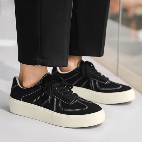 Vista 5 de Jakcuz Zapatillas de lona para hombre, cómodas, ligeras, bajas, para patinar, con cordones, zapatos casuales para caminar