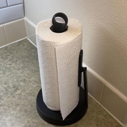 Vista 4 de theaoo Toallero de papel de acero inoxidable resistente con brazo de tensión, fácil de rasgar con una sola mano, moderno dispensador de encimera
