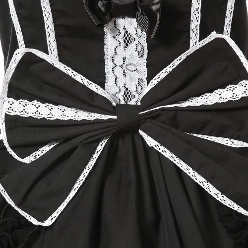 Vista 8 de Nuoqi Lolita vestido gótico para mujer y niña, con listones, vestido de princesa, vestido de princesa con escarolas de encaje, vestido para disfraz
