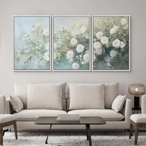 Vista 43 de SIGNWIN Lienzo enmarcado para pared, juego de arte de campos pastorales, flores silvestres, campo rústico, paisaje, floral, ilustraciones modernas