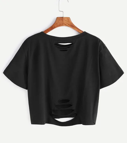 Vista 2 de SweatyRocks - Camiseta corta de mangas cortas de verano para mujer con estilo desgastado