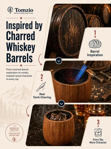 Vista 4 de Father's Day Ideas - Vaso de madera carbonizada real de bourbon de 11 onzas, taza de madera de acacia de alta calidad, aroma ahumado similar a