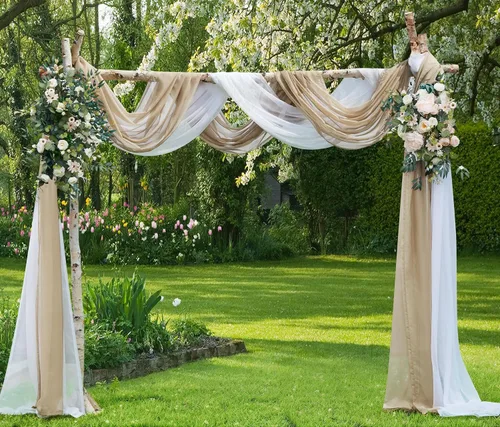 Vista 32 de Warm Home Designs Paquete de Tela para Arco de Boda Tiene 2 Scarves de 216 Pulgadas (18 Pies) en Tela Azul Marino y Blanco para Ceremonia de Boda