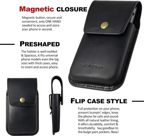 Vista 3 de Funda de cuero para teléfono celular para hombre, funda universal de cuero para teléfono, soporte para cinturón para iPhone 16 Pro Max, bolsa
