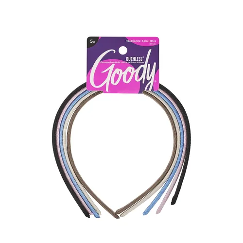 Vista 2 de Goody Ouchless - Diademas para la cabeza, 5 unidades, colores surtidos, elegantes y ligeras, delgadas, de tela sin daños para mujeres y hombres