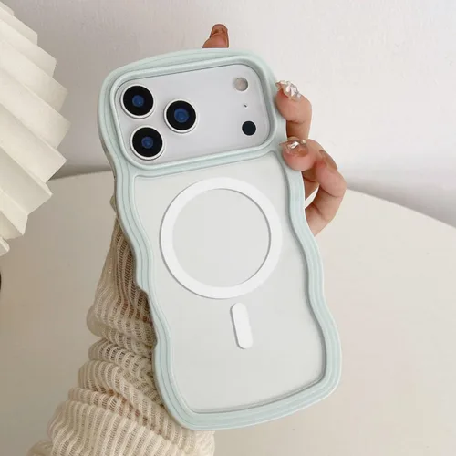 Vista 45 de QLTYPRI Funda magnética para iPhone 11 compatible con Magsafe, bonita funda transparente con marco de onda rizada para niñas y mujeres, parachoques
