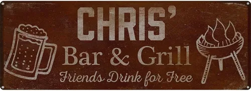 Vista 78 de Adam's Bar and Grill Friends Drink for Free, cartel de aluminio de 5.75 x 15.5 pulgadas, accesorios personalizados para bar y decoración de pared