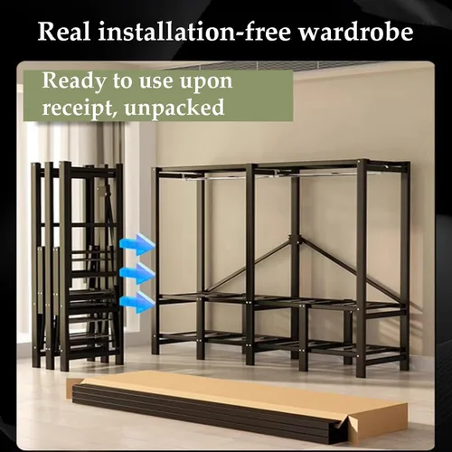 Vista 5 de large closets Folding Wardrobe Closet Thicken Metal Clothes Closet Saves Space Closets for Bedroom with Hanging Rods Portable Closet Space-saving