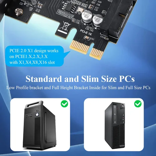 Vista 7 de Tarjeta de expansión PCIe de 1 x a 2 puertos y 19 pines, USB 3.2 Gen 1 5 Gbps SuperSpeed PCI Express adaptador USB, compatible con Windows