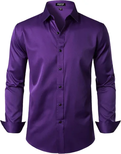 Vista 30 de JEMITOP Mens Stretch Wrinkle Free Dress Shirts Naranja quemado