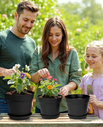 Vista 2 de homenote Macetas de plantas, macetas de 6/7.5 pulgadas para plantas, macetas de plástico para interior con múltiples agujeros de drenaje y bandejas