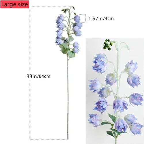Vista 4 de 3 piezas de flores artificiales de seda de campanilla azul para exteriores, flores de seda sintética, lirio artificial grande del valle de lirio