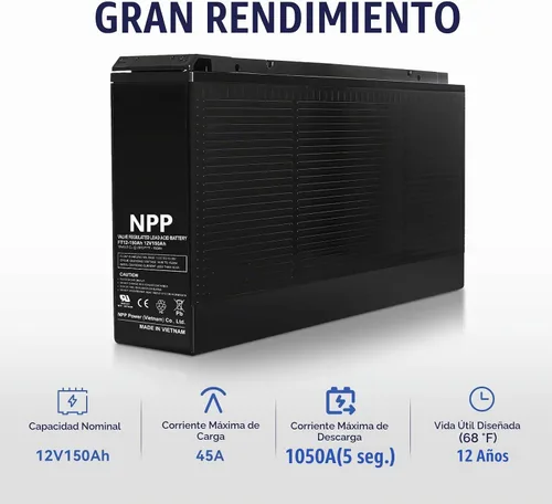 Vista 2 de NPP FT12-150Ah - Batería AGM de ciclo profundo de telecomunicaciones de acceso frontal de 12 V 150 Ah con terminales de estilo botón para sistema